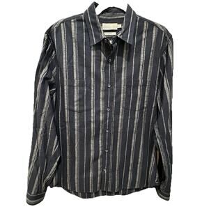 Vince Mens M Classic Fit Shirt Long Sleeve Blue Gray Striped Button Front cotton
